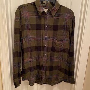 Wilfred Free Aritzia Plaid Boyfriend Viscose Wool Button Up Shirt Outdoors Cozy